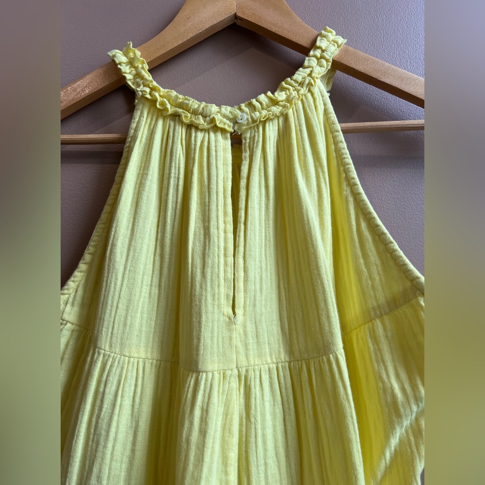 Elan Sunshine Yellow Cotton Tiered Halter Neck Dress W/ Ruffle Hem. Medium. - Picture 8 of 13